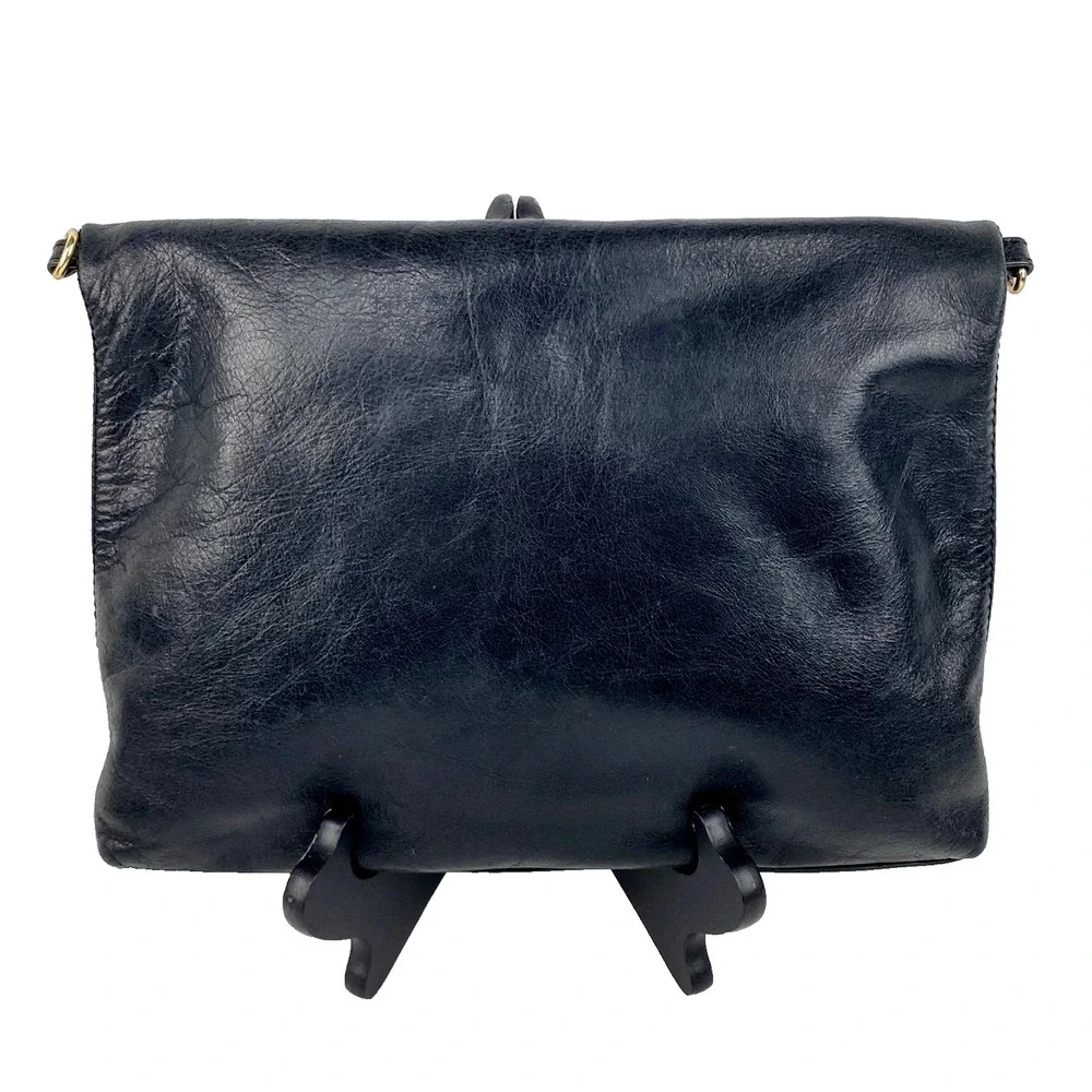 Tory Burch Leather Foldover Handbag Black Convertible Purse Clutch Shoulder Bag